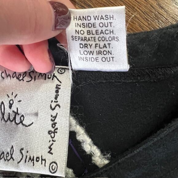 Michael Simon Lite Button Up Sweater Womens S Black Masquerade Mask Art to Wear - Picture 8 of 8